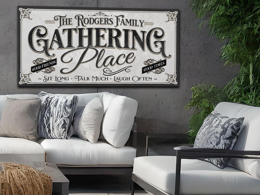 Personalized Gathering Place Sign, Family Name Gathering Place, Large Canvas Gathering Place, Vintage, Family Name Gather Wall Decor