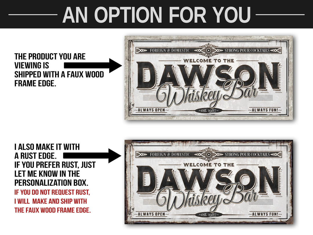 Personalized Whiskey Bar Sign - Metal or Canvas | Custom Whiskey Bar Sign | Personalized Family Whiskey Sign | Large Metal Wall Art