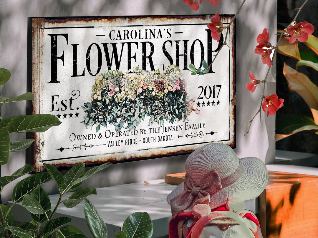 Custom Flower Shop Sign | Last Name Flower Sign | Farmhouse Sign | Custom Business Sign | Farm Wall Decor | Distressed Sign