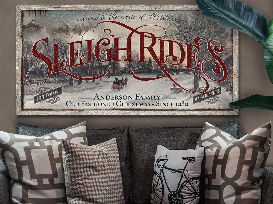 Sleigh Rides Sign | Vintage Christmas Decor Sign | Personalized Christmas Sign | Farmhouse Christmas | Farm Wall Decor | Distressed Sign