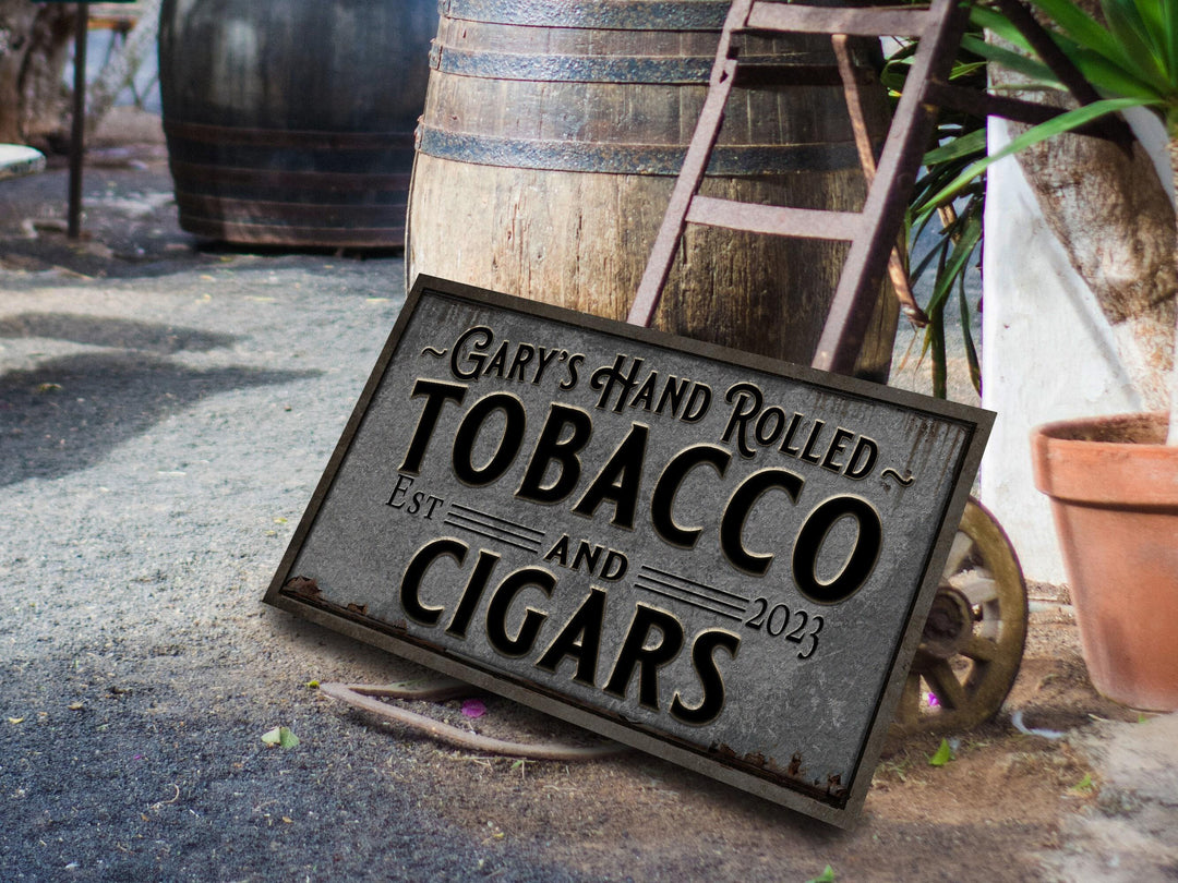 This custom, pewter-styled, Hand Rolled Tobacco Sign looks very much like it is actually an embossed pewter sign.  However, I created this vivid 3D look within my art so  the sign is not actually embossed :)