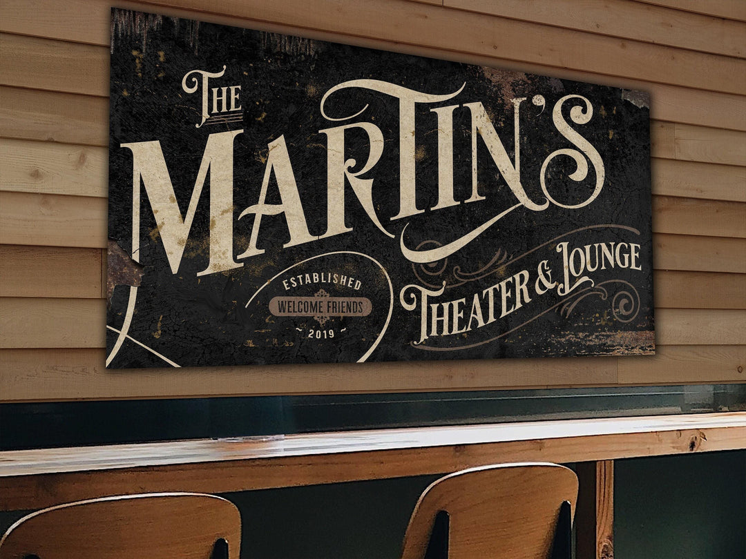 Vintage Home Theater Sign - Metal or Canvas | Custom Theater Lounge Sign | Farmhouse Sign | Family Theater Decor | Custom Theater Sign