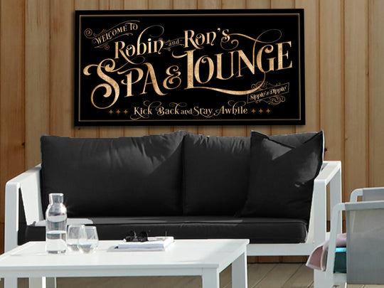 Personalized Spa & Lounge on Metal or Canvas! | Custom Family Name Sign | Modern Farmhouse Sign | Summer Patio Decor | Custom Hot Tub Sign