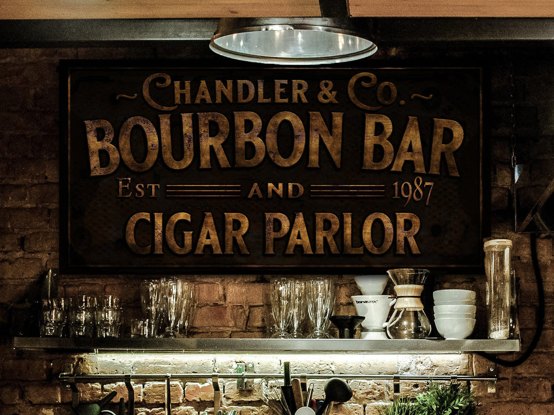 Primitive Farmhouse Bourbon Bar Sign | Personalized Bourbon Sign | Bourbon Cigar Lounge Sign | Family Name Bar Sign | Family Bar Sign