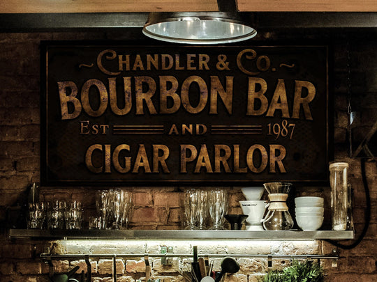 Primitive Farmhouse Bourbon Bar Sign | Personalized Bourbon Sign | Bourbon Cigar Lounge Sign | Family Name Bar Sign | Family Bar Sign