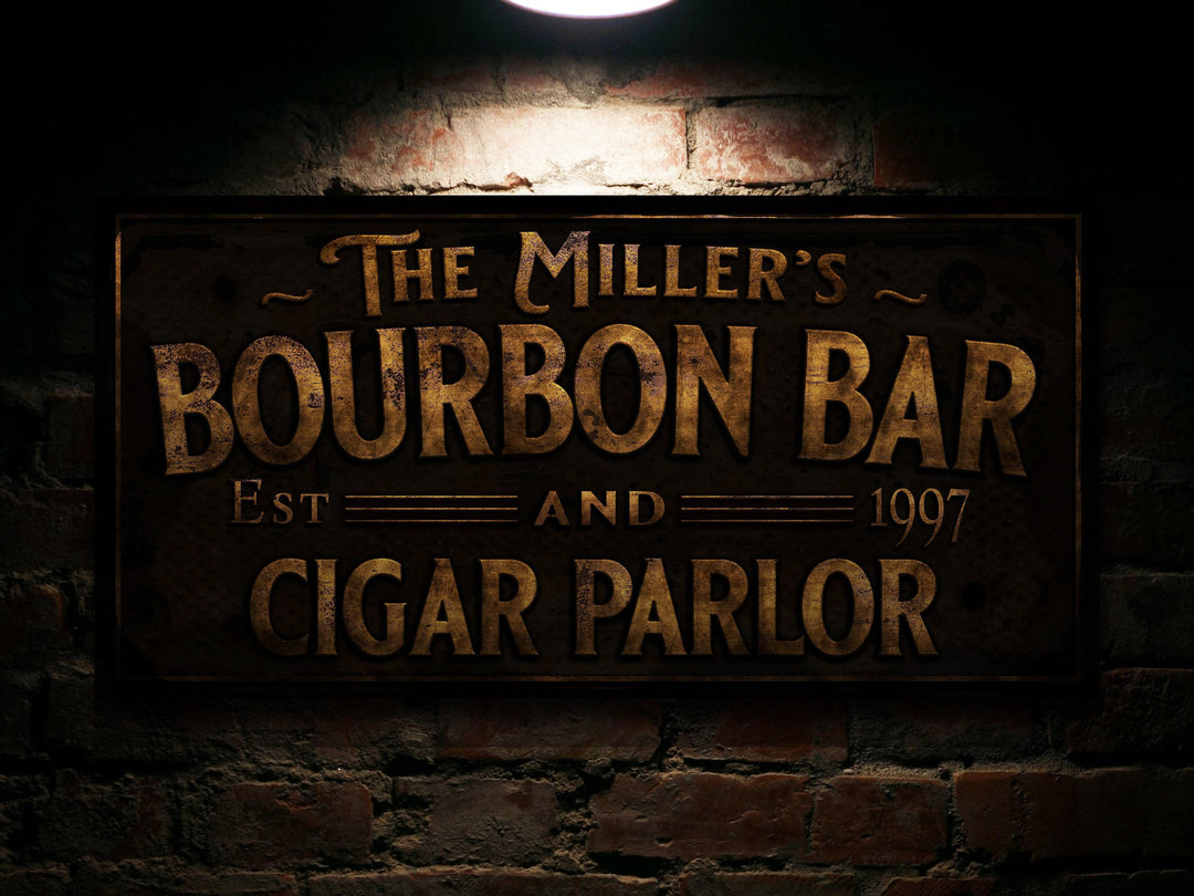 Primitive Farmhouse Bourbon Bar Sign | Personalized Bourbon Sign | Bourbon Cigar Lounge Sign | Family Name Bar Sign | Family Bar Sign