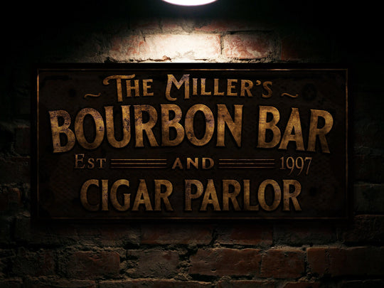 Primitive Farmhouse Bourbon Bar Sign | Personalized Bourbon Sign | Bourbon Cigar Lounge Sign | Family Name Bar Sign | Family Bar Sign