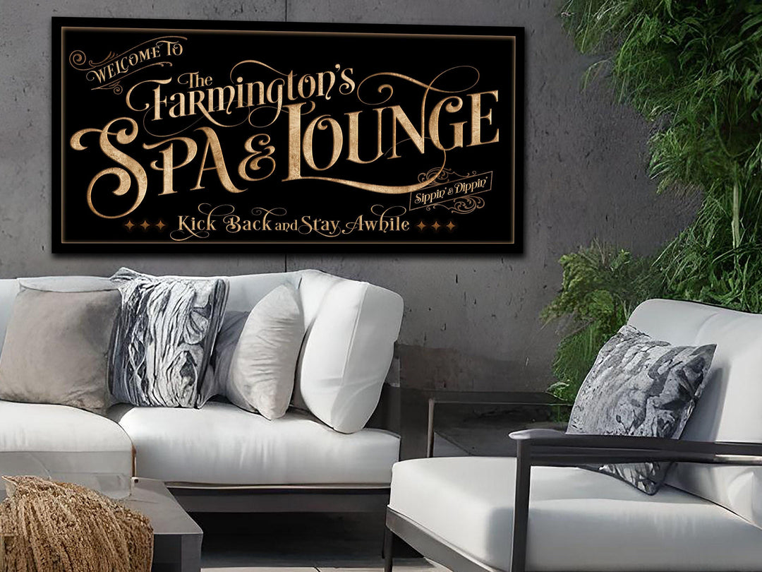 Personalized Spa & Lounge on Metal or Canvas! | Custom Family Name Sign | Modern Farmhouse Sign | Summer Patio Decor | Custom Hot Tub Sign