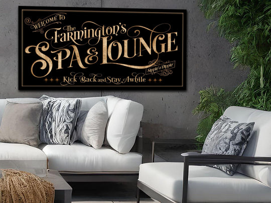 Personalized Spa & Lounge on Metal or Canvas! | Custom Family Name Sign | Modern Farmhouse Sign | Summer Patio Decor | Custom Hot Tub Sign