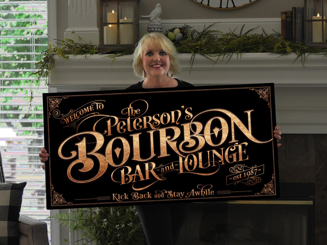 Personalized Bourbon Bar Sign - Metal or Canvas! | Custom Family Name Sign | Modern Farmhouse Sign | Bourbon Bar Decor | Custom Bourbon Sign