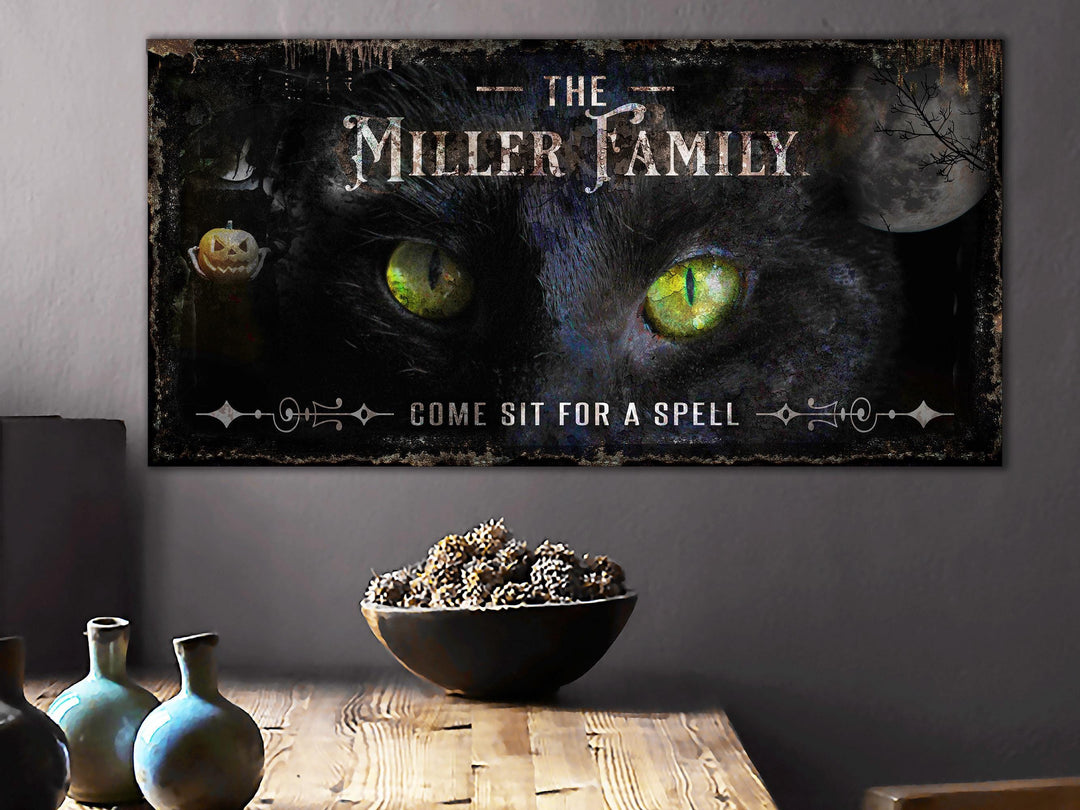 Black Cat Personalized Halloween Sign.