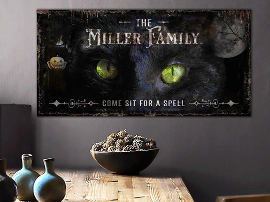 Black Cat Personalized Halloween Sign.