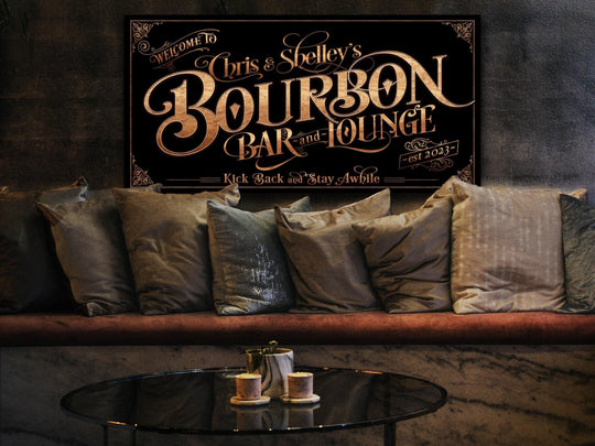 Personalized Bourbon Bar Sign - Metal or Canvas! | Custom Family Name Sign | Modern Farmhouse Sign | Bourbon Bar Decor | Custom Bourbon Sign