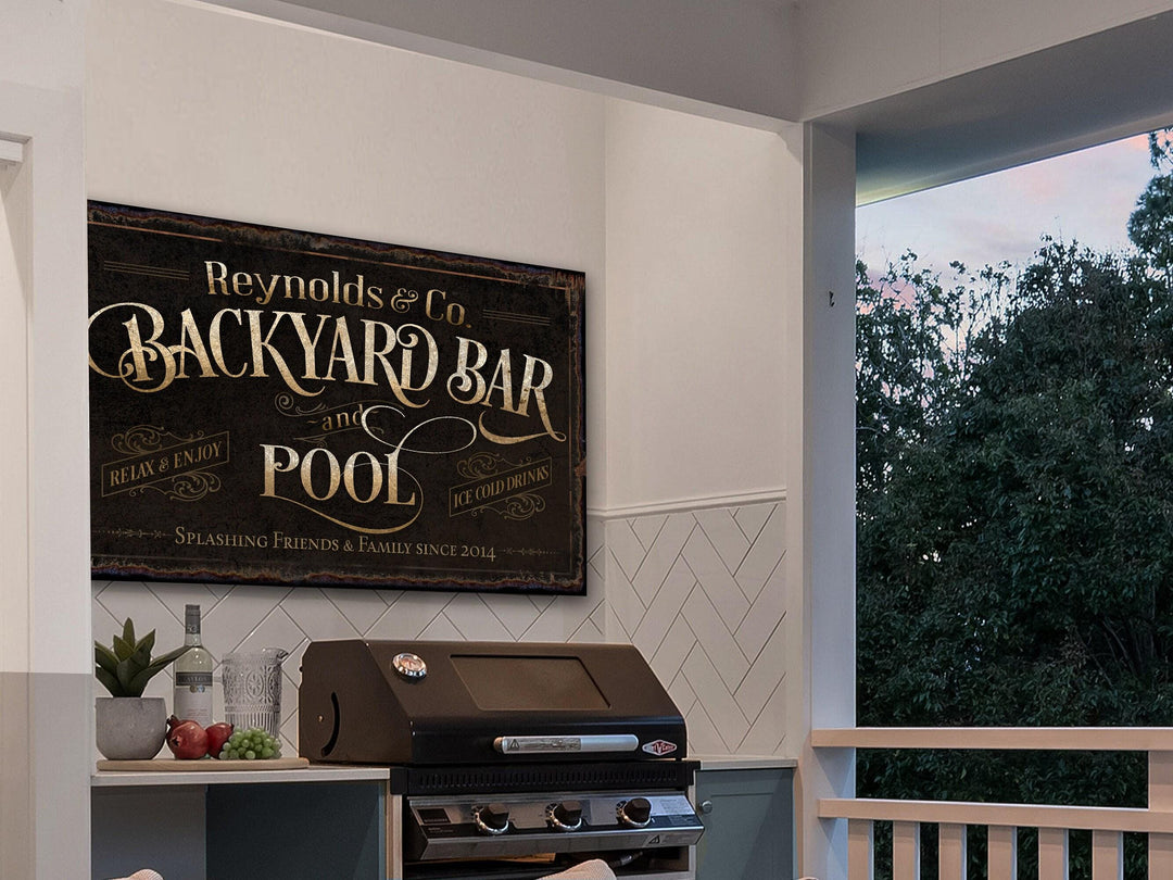 Personalized Backyard Pool Bar Sign | Patio Pool Bar Sign | Porch Bar Sign | Name Sign | Modern Farmhouse Decor | Large Metal Sign