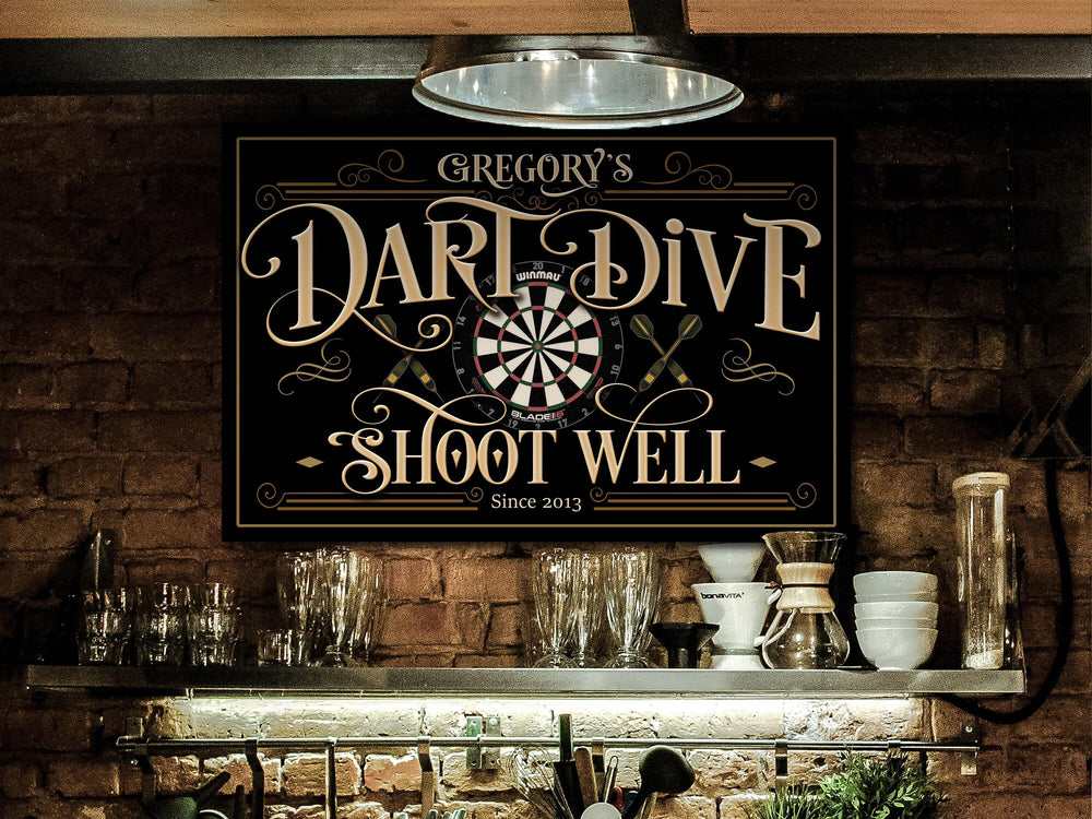 Personalized Dart Club Sign | Custom Name Dart Lounge Sign | Family Dart Dive Sign | Modern Farmhouse Decor | Large Metal or Canvas Sign