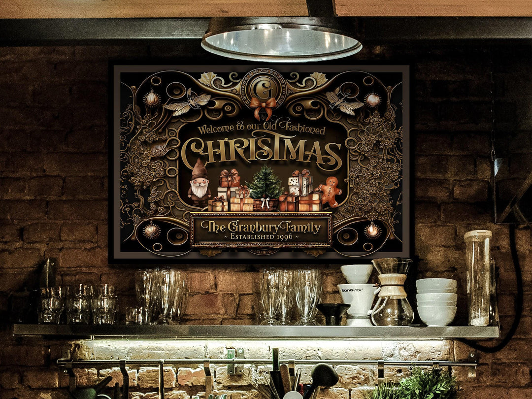 Old Fashioned Christmas Decor | Personalized Christmas Sign | Steampunk Metal Wall Art | Steampunk Wall Decor | Large Metal or Canvas Sign