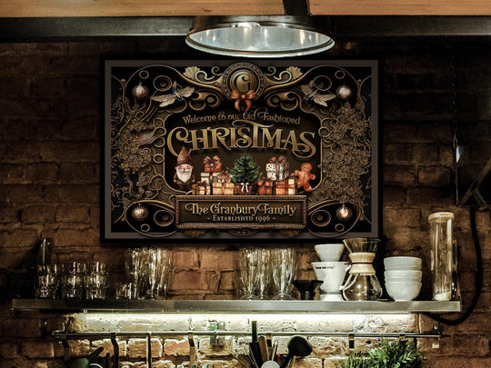 Old Fashioned Christmas Decor | Personalized Christmas Sign | Steampunk Metal Wall Art | Steampunk Wall Decor | Large Metal or Canvas Sign