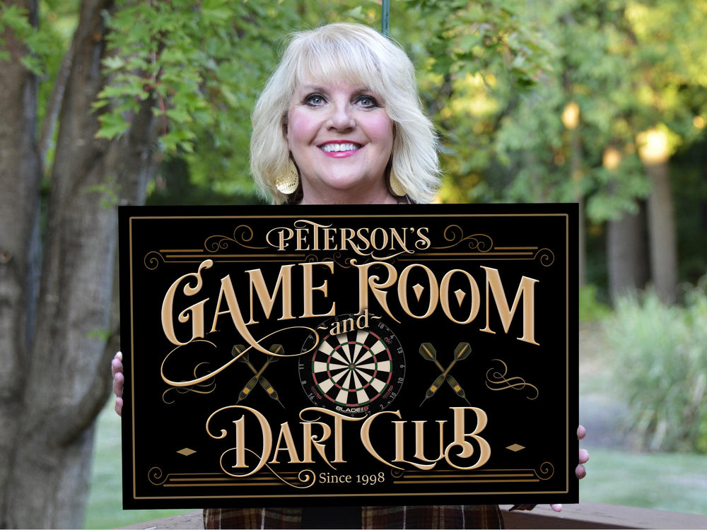 Personalized Game Room & Dart Club Sign | Custom Dart Club Sign | Family Game Room Sign | Farmhouse Wall Decor | Large Metal or Canvas Sign