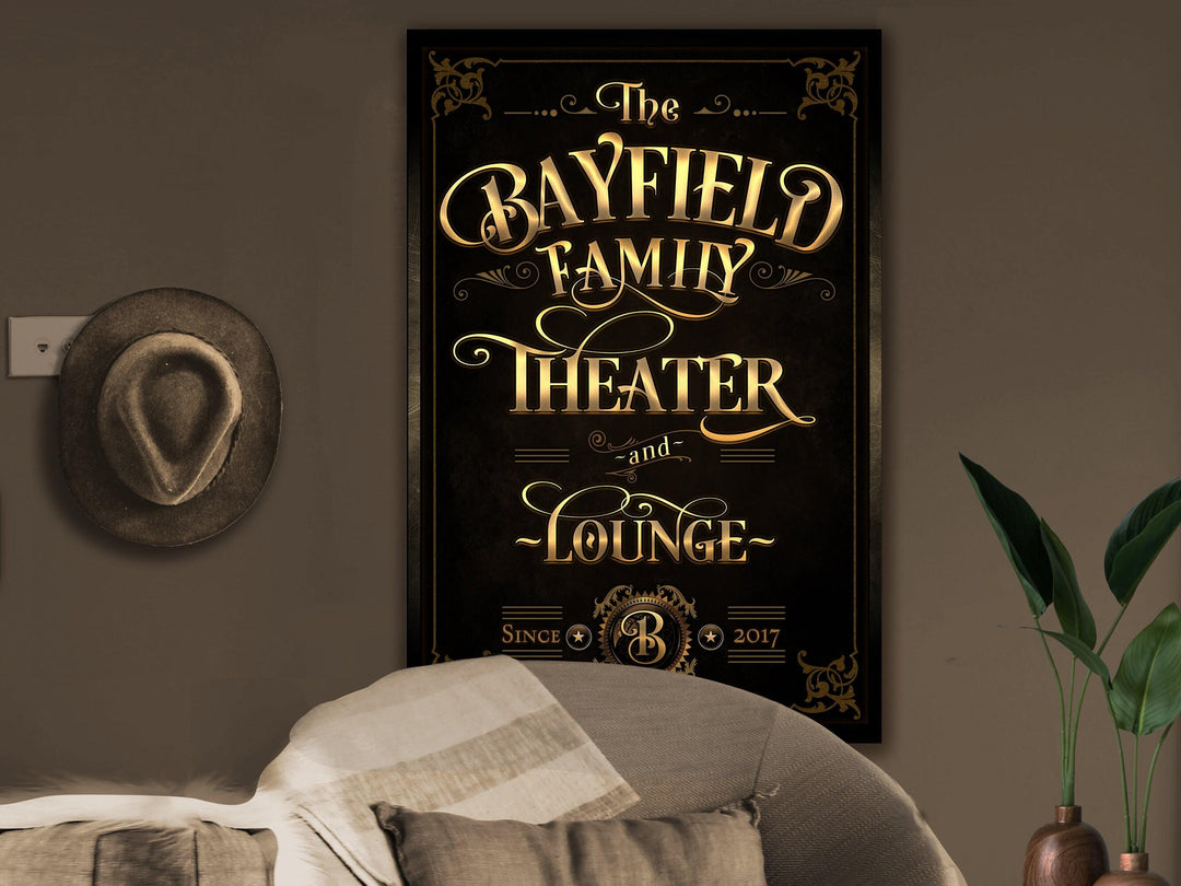 Theater & Lounge Sign, Vertical Bar Wall Decor, Personalized Lounge Sign, Family Theater Sign, Family Name Theater, Large Canvas or Metal