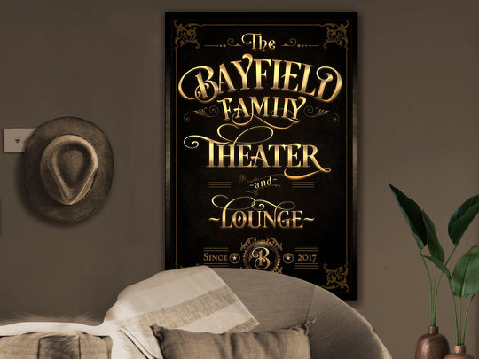 Theater & Lounge Sign, Vertical Bar Wall Decor, Personalized Lounge Sign, Family Theater Sign, Family Name Theater, Large Canvas or Metal