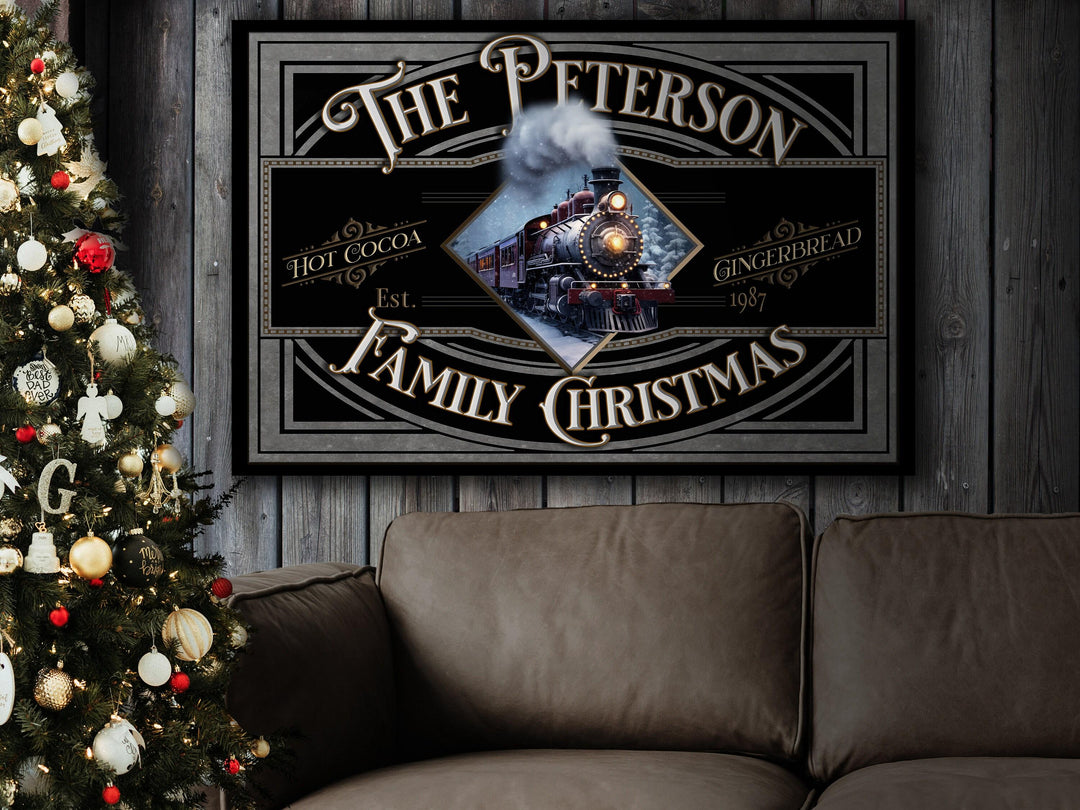 Personalized Family Christmas Train Sign | Old Fashioned Christmas Sign | Vintage Christmas Sign | Large Metal Sign | Large Canvas Sign
