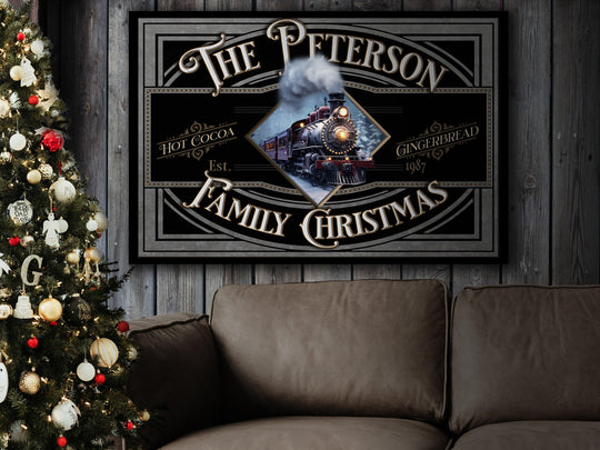 Personalized Family Christmas Train Sign | Old Fashioned Christmas Sign | Vintage Christmas Sign | Large Metal Sign | Large Canvas Sign