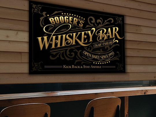 Whiskey Bar Sign | Personalized Whiskey Bar and Cigar Parlor Sign | Bourbon Bar Sign | Vintage Whiskey Bar Sign | Last Name Whiskey Bar Sign
