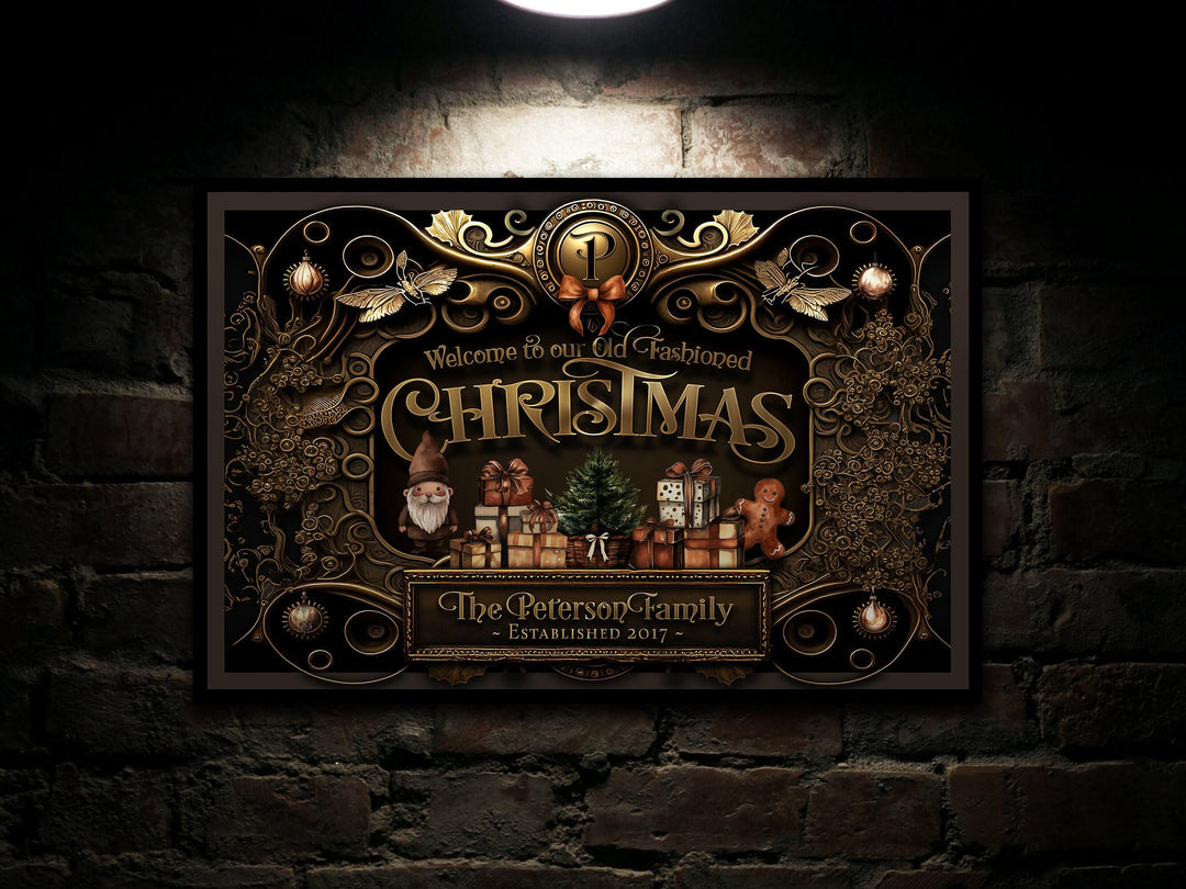 Old Fashioned Christmas Decor | Personalized Christmas Sign | Steampunk Metal Wall Art | Steampunk Wall Decor | Large Metal or Canvas Sign