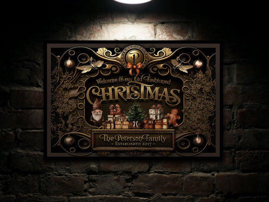 Old Fashioned Christmas Decor | Personalized Christmas Sign | Steampunk Metal Wall Art | Steampunk Wall Decor | Large Metal or Canvas Sign