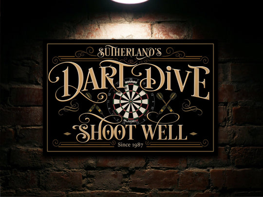 Personalized Dart Club Sign | Custom Name Dart Lounge Sign | Family Dart Dive Sign | Modern Farmhouse Decor | Large Metal or Canvas Sign