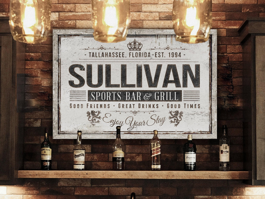 Custom Sports Bar and Grill Sign | Sports Bar Sign | Porch Bar & Grill Sign | Family Name Sign | Modern Farmhouse Decor | Large Metal Sign