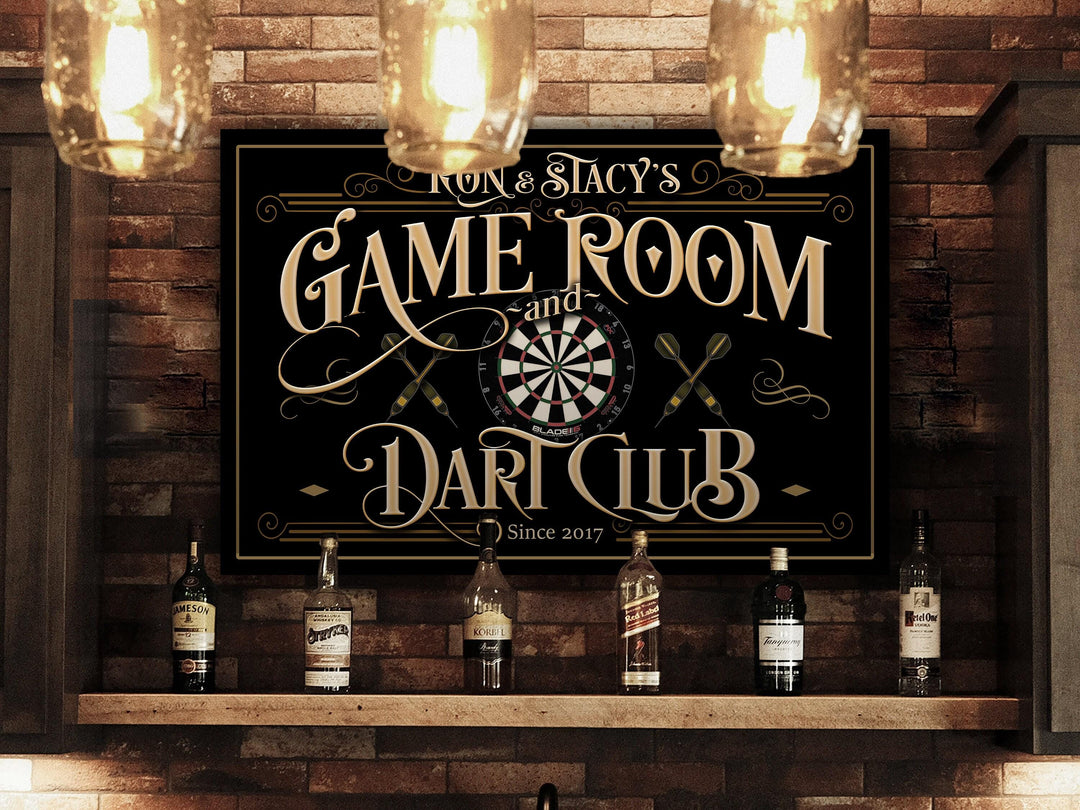 Personalized Game Room & Dart Club Sign | Custom Dart Club Sign | Family Game Room Sign | Farmhouse Wall Decor | Large Metal or Canvas Sign
