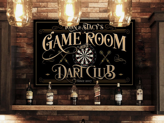Personalized Game Room & Dart Club Sign | Custom Dart Club Sign | Family Game Room Sign | Farmhouse Wall Decor | Large Metal or Canvas Sign
