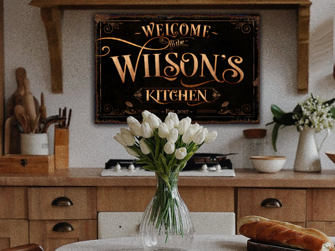 Personalized Family Name Kitchen Sign | Family Name Kitchen Sign | Welcome Sign | Farmhouse Wall Decor | Distressed Farmhouse Kitchen Sign