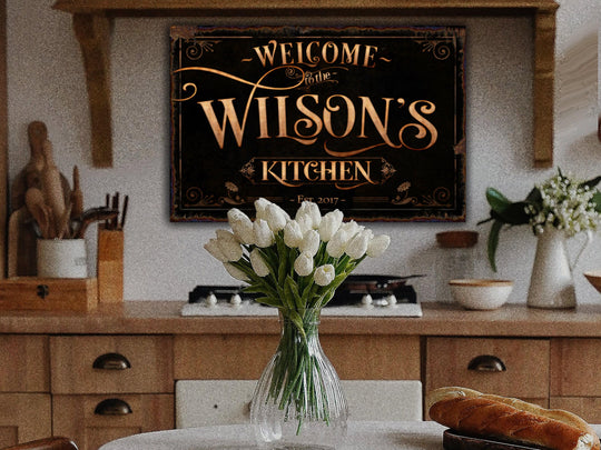 Personalized Family Name Kitchen Sign | Family Name Kitchen Sign | Welcome Sign | Farmhouse Wall Decor | Distressed Farmhouse Kitchen Sign