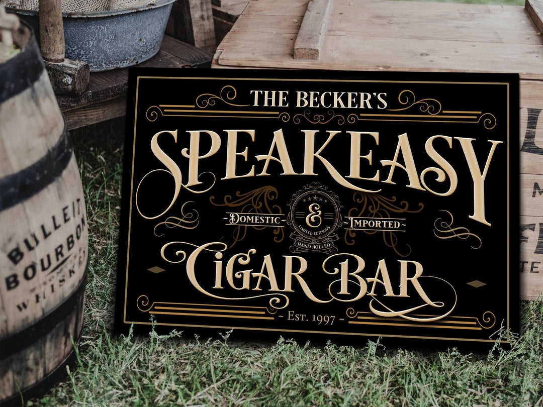 Personalized Speakeasy and Cigar Bar Sign customized with your name and Est. year.