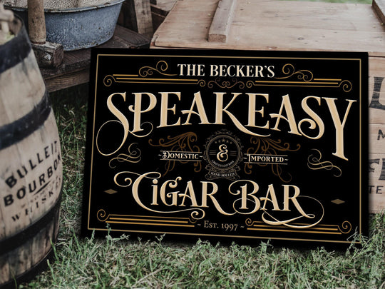 Personalized Speakeasy and Cigar Bar Sign customized with your name and Est. year.