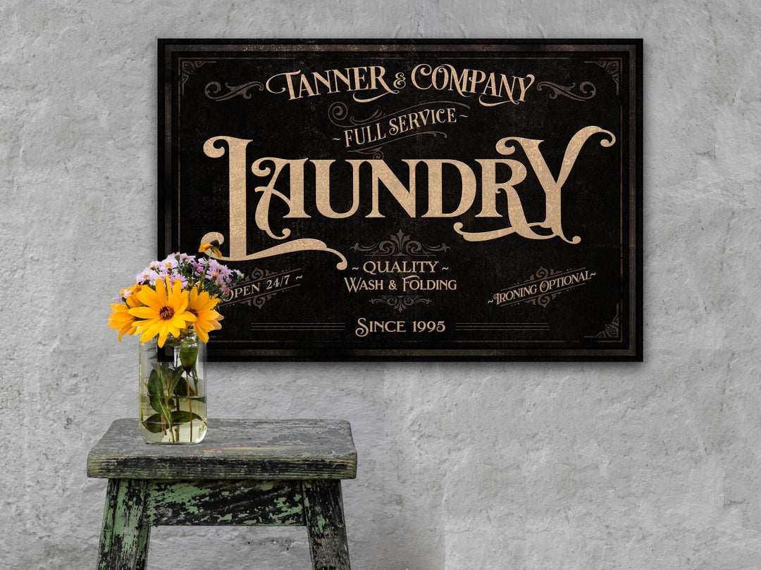 Dark Vintage  Personalized Family Name Laundry Sign