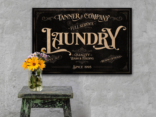 Dark Vintage  Personalized Family Name Laundry Sign