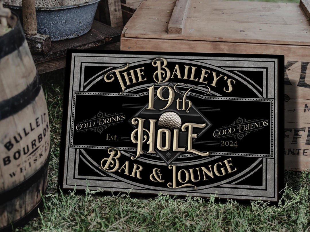 19th Hole Bar Sign | Personalized 19th Hole Sign | Golf Sign | Aluminum Golf Sign | Golf Lounge Sign | Metal Print