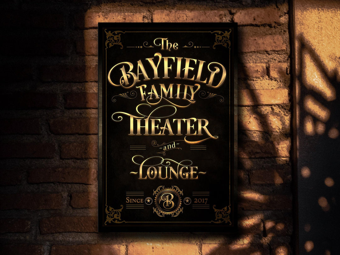 Theater & Lounge Sign, Vertical Bar Wall Decor, Personalized Lounge Sign, Family Theater Sign, Family Name Theater, Large Canvas or Metal