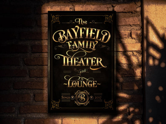 Theater & Lounge Sign, Vertical Bar Wall Decor, Personalized Lounge Sign, Family Theater Sign, Family Name Theater, Large Canvas or Metal