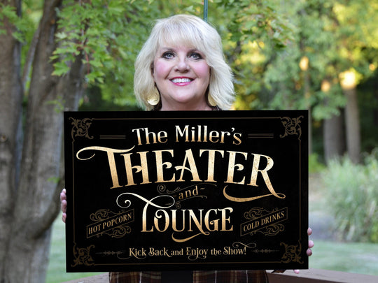 Personalized Home Theater Decor | Theater and Lounge Sign | Family Theater Decor | Movie Room Sign | Modern Farmhouse | Large Metal Sign
