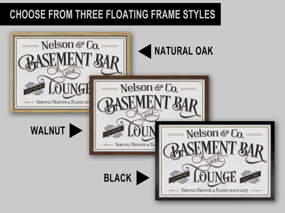Basement Bar and Lounge Sign | Custom Framed Basement Bar Sign | Framed Name Sign | Framed Canvas | Basement Bar Wall Decor | Canvas Decor