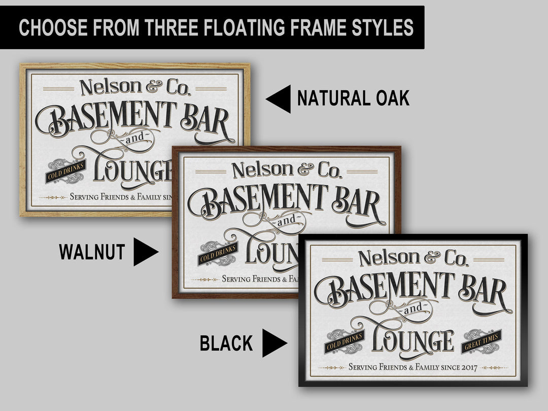 Basement Bar and Lounge Sign | Custom Framed Basement Bar Sign | Framed Name Sign | Framed Canvas | Basement Bar Wall Decor | Canvas Decor