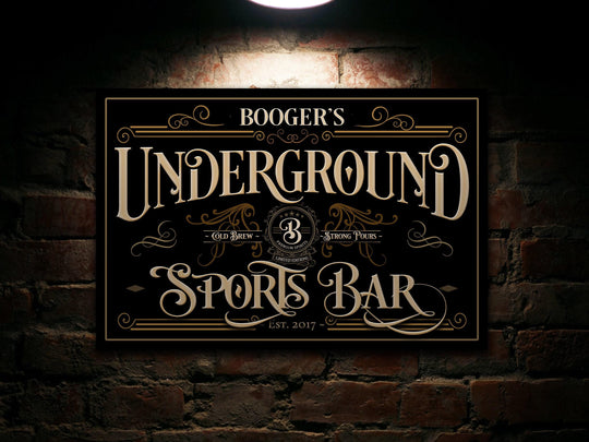 Custom Sports Bar Sign | Basement Sports Bar Sign | Underground Bar Sign | Lower Level Bar Sign | Large Canvas | Vintage Bar Sign