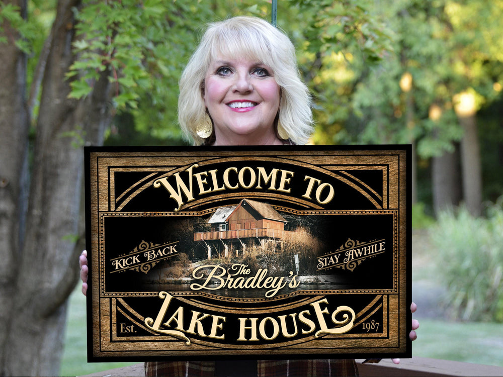 Welcome Lake House Sign | Personalized Lake House Sign | Lake House Gift Wall Art | Lake Wall Decor | Metal Lake Sign | Canvas Lake Sign