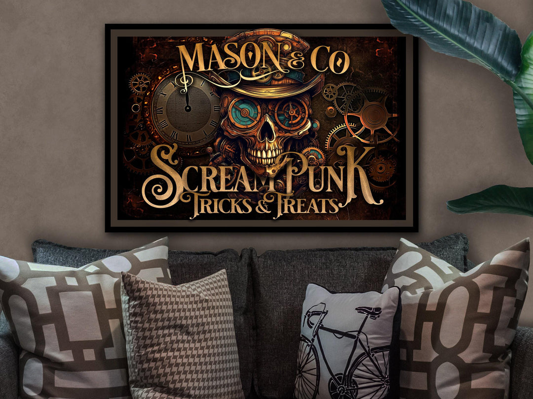 Steampunk Halloween Sign | Custom Steampunk Decor | Screampunk Trick or Treat | Steampunk Sign | Steampunk Skull | Steampunk Wall Decor