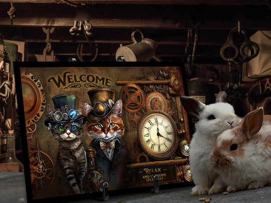 Steampunk | Steampunk Decor | Steampunk Metal Wall Art| Steampunk Wall Art | Steampunk Wall Decor | Steampunk Kitty Cat Metal Sign