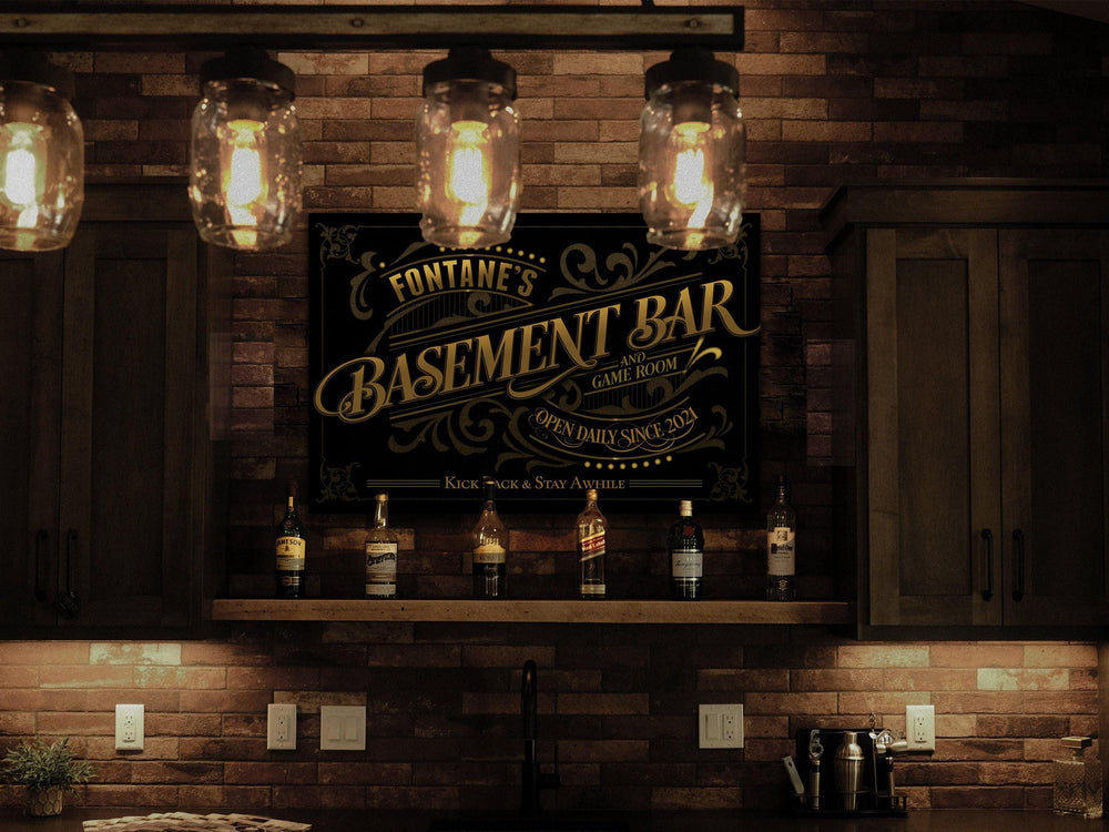 Basement Bar and Game Room Sign | Custom Basement Bar Sign | Custom Gameroom Sign | Vintage Sign | Basement Bar Wall Decor | Distressed Sign